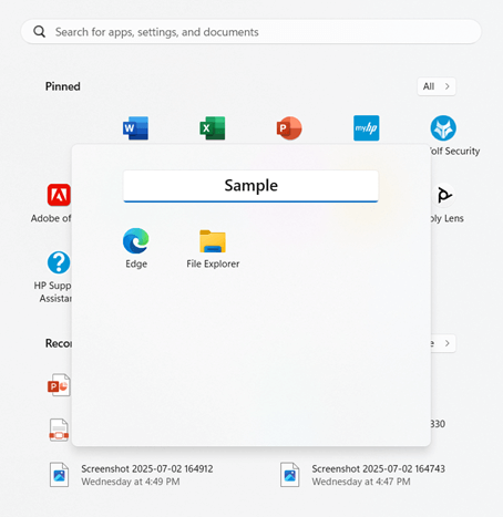 Start menu folder
