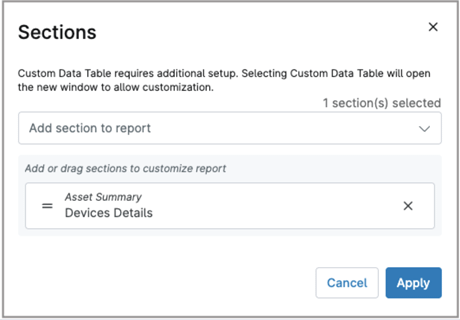 Cuadro de diálogo modal Secciones.