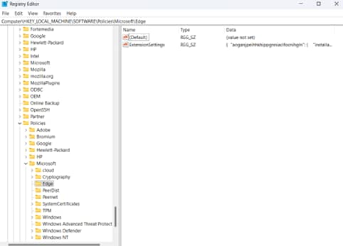 Registry Editor window