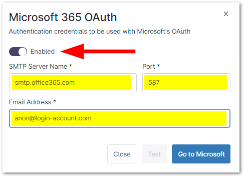 Activate the Enabled toggle switch to turn on the outgoing mail server. 