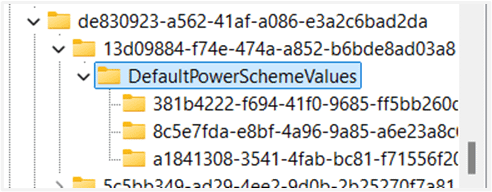 Open the DefaultPowerSchemeValues subkey