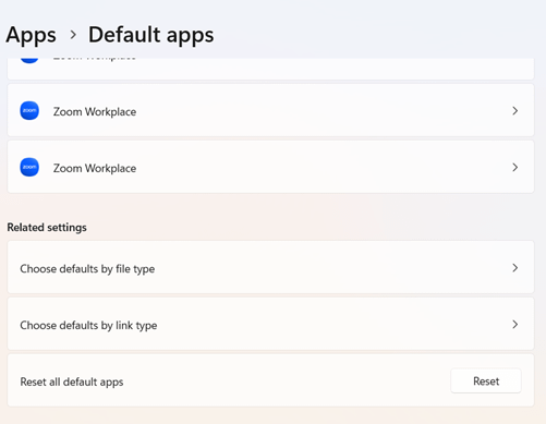 L'option Applications par défaut permet de réinitialiser toutes les applications par défaut