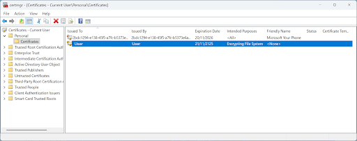 Certificates (Current User)