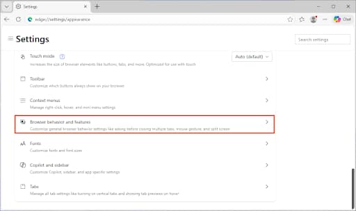 Browser behavior and features