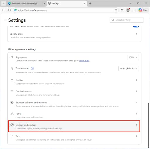 Copilot and sidebar option