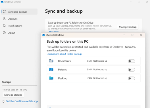 Sincronizza e backup, quindi Gestione backup e Disattiva "Immagini".