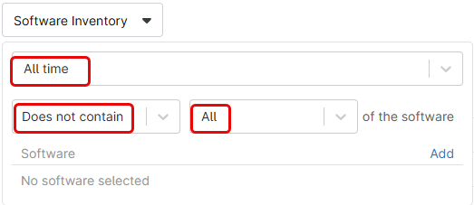 Select All time, then Does not contain, then All of the software.