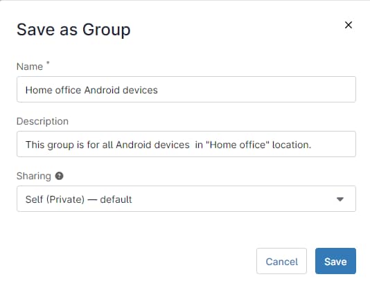 Fill out the group name, description and sharing options for this software group. 