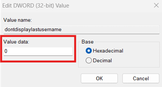 Modifica del valore Dword (32 bit) su 0