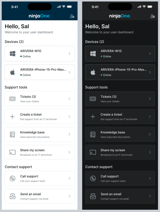 User Dashboard Navigation