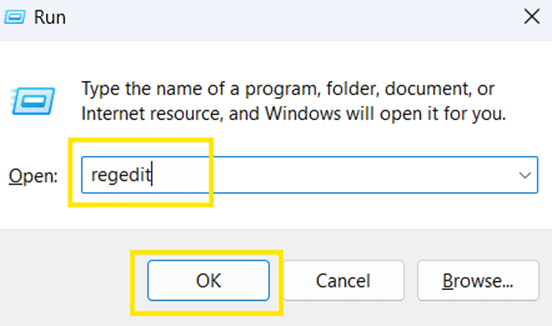 Running registry editor