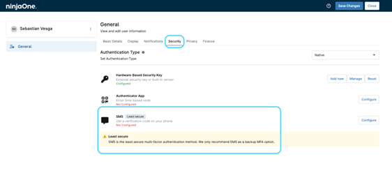 Disable SMS for MFA