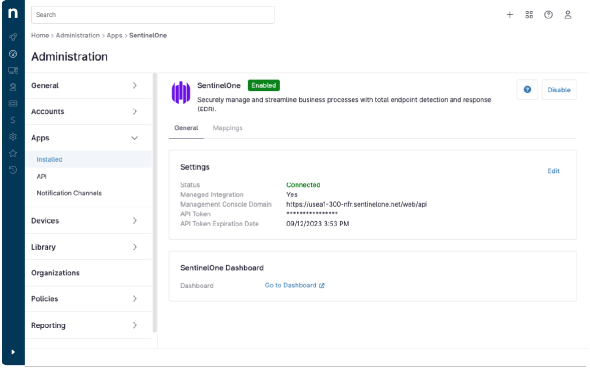 Screenshot of SentinelOne dashboard