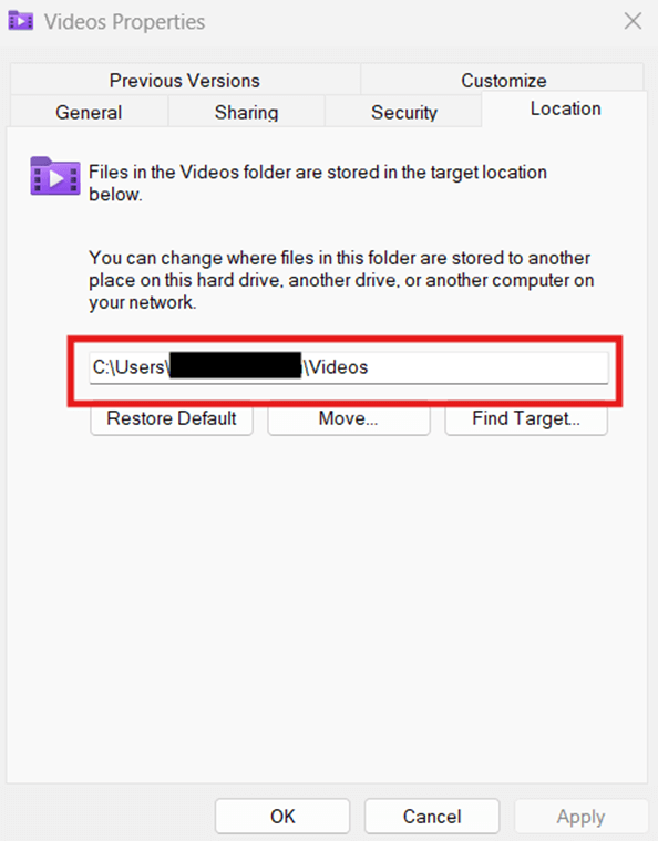 Validating new Videos folder location