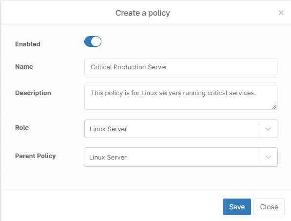 A screenshot of a policy created