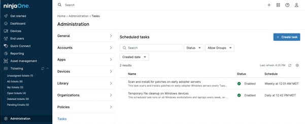 Scheduled tasks dashboard