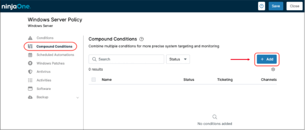 A screenshot showing how to create a compound condition