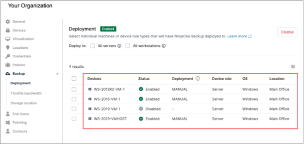 Deployment menu