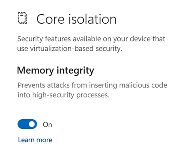 How to Turn On or Off Core Isolation Virtualization-based Security