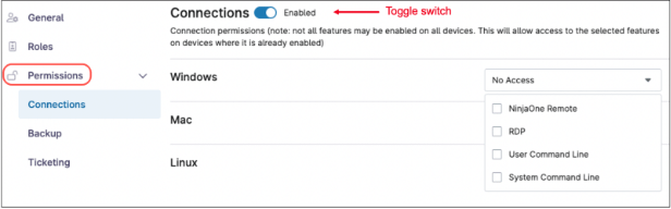 Permissions tab