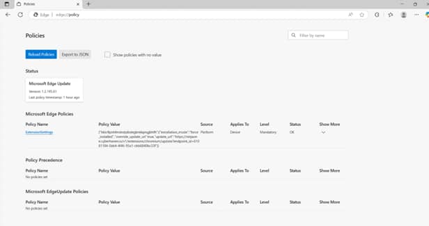 Open Microsoft Edge and use the address bar to search for edge policy