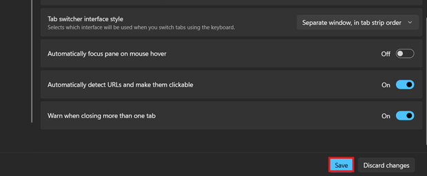 Save button to apply changes