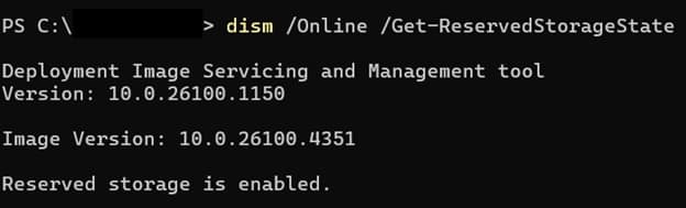 Reserved storage is enabled result