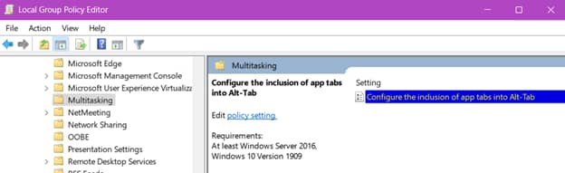 Open Local Group Policy Editor and Find Multitasking folder
