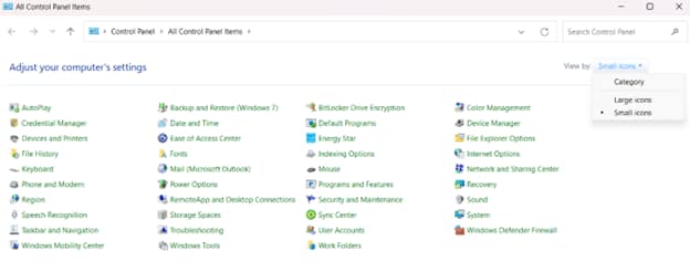 All Control Panel items view options