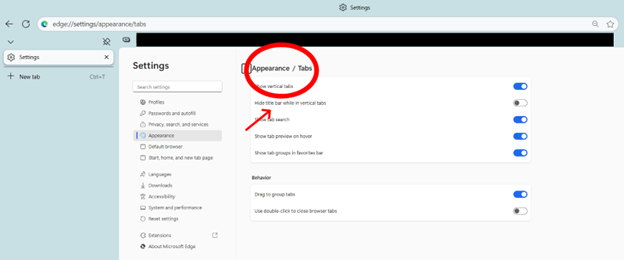 Appearance / Tabs settings