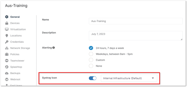 Systray icon can be deployed from the organization level