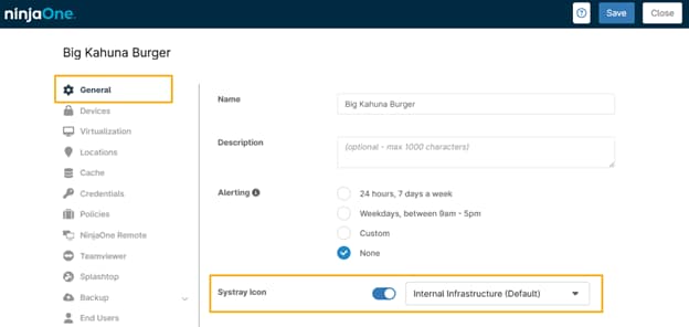 Systray icon from the organization configuration page