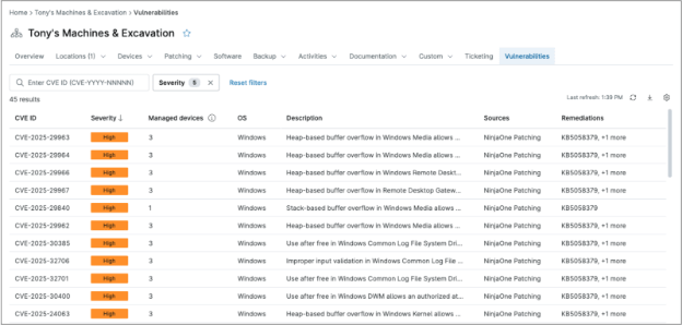 Vulnerabilities window