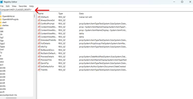 Registry window navigate to : HKEY_CLASSES_ROOT\*