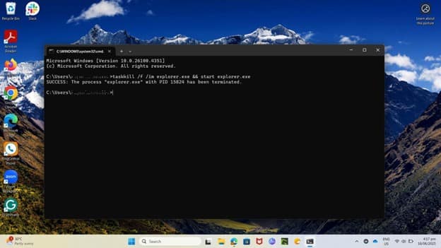 Terminated process confirmation in Command Prompt