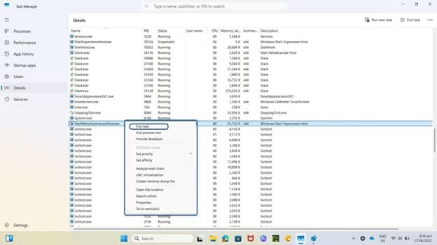 End a task in Task Manager window