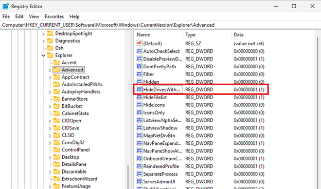 Registry Editor window