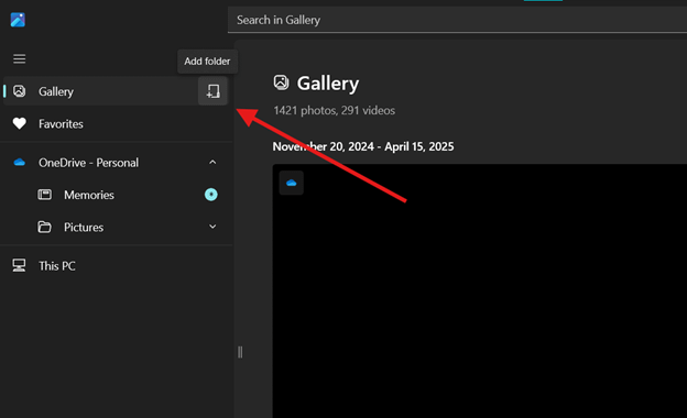 Photos App click Gallery and Add Folder