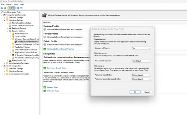 Local Group Policy Editor for Windows Defender Firewall