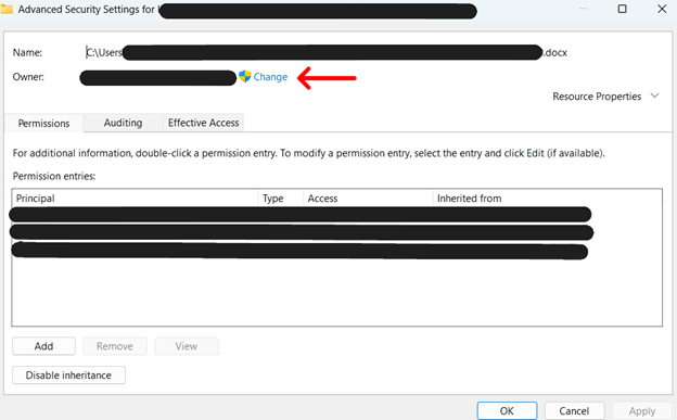Click on the Change button next to Owner
