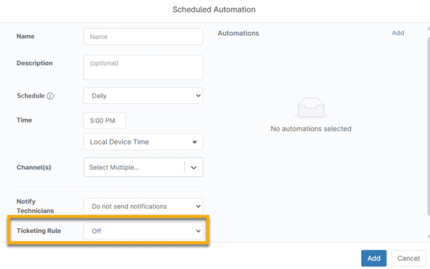Ticketing Rule dropdown menu
