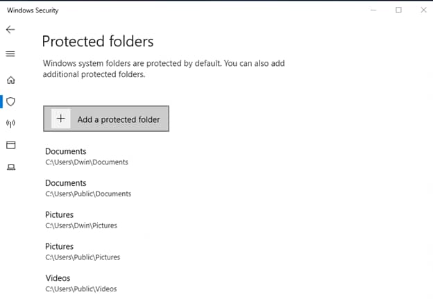 Add protected folder list on Windows Security