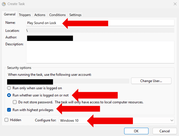 Create Task window