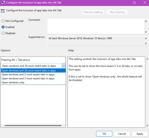 Configure the inclusion of app tabs into Alt-Tab
