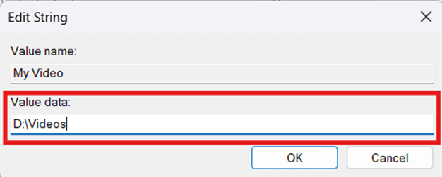 Input path to Value data field