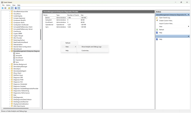 Finestra del Visualizzatore eventi