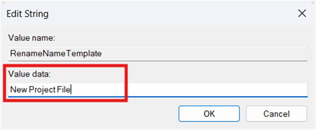 Enter preferred default folder name in Value data field 