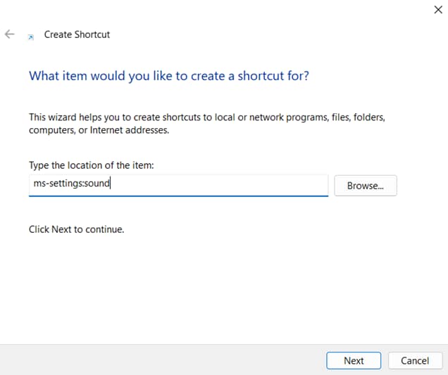 In the location field, paste the URI and click Next