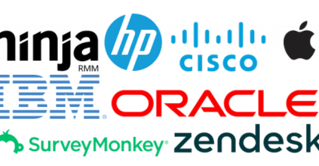 Logos: NinjaOne, HP, Cisco, Apple, IBM, Oracle, SurveyMonkey, Zendesk