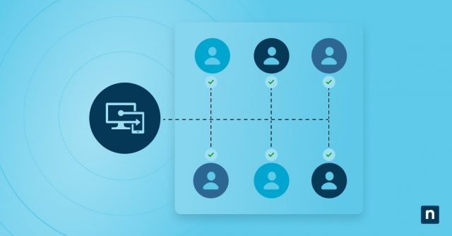 An image of six figure heads using Microsoft Intune as a deployment strategy